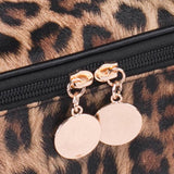 Makeup Bag Leopard Compartment Faux Leather Lightweight Multi-function Travel Cosmetic Case for Vacation