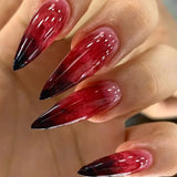 24pcs Blood Red Fake Nails Gradient Long Pointed False Nail Patch Full Cover Wearable Fake Nail Tips Halloween Manicure Sets