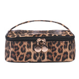 Makeup Bag Leopard Compartment Faux Leather Lightweight Multi-function Travel Cosmetic Case for Vacation