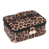 Makeup Bag Leopard Compartment Faux Leather Lightweight Multi-function Travel Cosmetic Case for Vacation