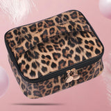 Makeup Bag Leopard Compartment Faux Leather Lightweight Multi-function Travel Cosmetic Case for Vacation