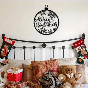 1pc Merry Christmas Adornment: Black Metal Wall Art. Lively Christmas Wall Decor with Classy Silhouette Detail