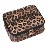 Makeup Bag Leopard Compartment Faux Leather Lightweight Multi-function Travel Cosmetic Case for Vacation