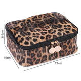 Makeup Bag Leopard Compartment Faux Leather Lightweight Multi-function Travel Cosmetic Case for Vacation