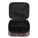 Makeup Bag Leopard Compartment Faux Leather Lightweight Multi-function Travel Cosmetic Case for Vacation