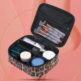 Makeup Bag Leopard Compartment Faux Leather Lightweight Multi-function Travel Cosmetic Case for Vacation