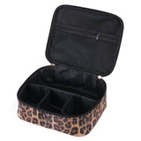 Makeup Bag Leopard Compartment Faux Leather Lightweight Multi-function Travel Cosmetic Case for Vacation