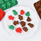 Christmas Chocolate Molds Silicone Red Green Brown Christmas Mold Gingerbread Man Xmas Tree Bell Snowman Gloves Kitchen Supplies