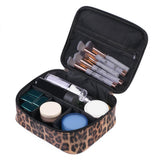 Makeup Bag Leopard Compartment Faux Leather Lightweight Multi-function Travel Cosmetic Case for Vacation