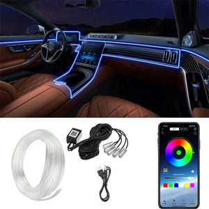 Flexible EL Wire Lights With App Control Ambient Atmosphere Strip Light Decorative Lamps 12V Car Interior Neon RGB Led Strip