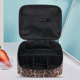 Makeup Bag Leopard Compartment Faux Leather Lightweight Multi-function Travel Cosmetic Case for Vacation