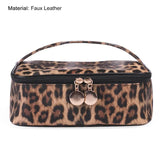 Makeup Bag Leopard Compartment Faux Leather Lightweight Multi-function Travel Cosmetic Case for Vacation