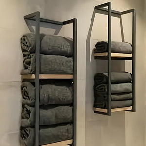 1 Piece 2 Tier Towel Storage Rack, Wall Mounted Towel Storage Rack, Space Saving Storage Rack for Home, Bathroom, Bedroom