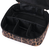 Makeup Bag Leopard Compartment Faux Leather Lightweight Multi-function Travel Cosmetic Case for Vacation